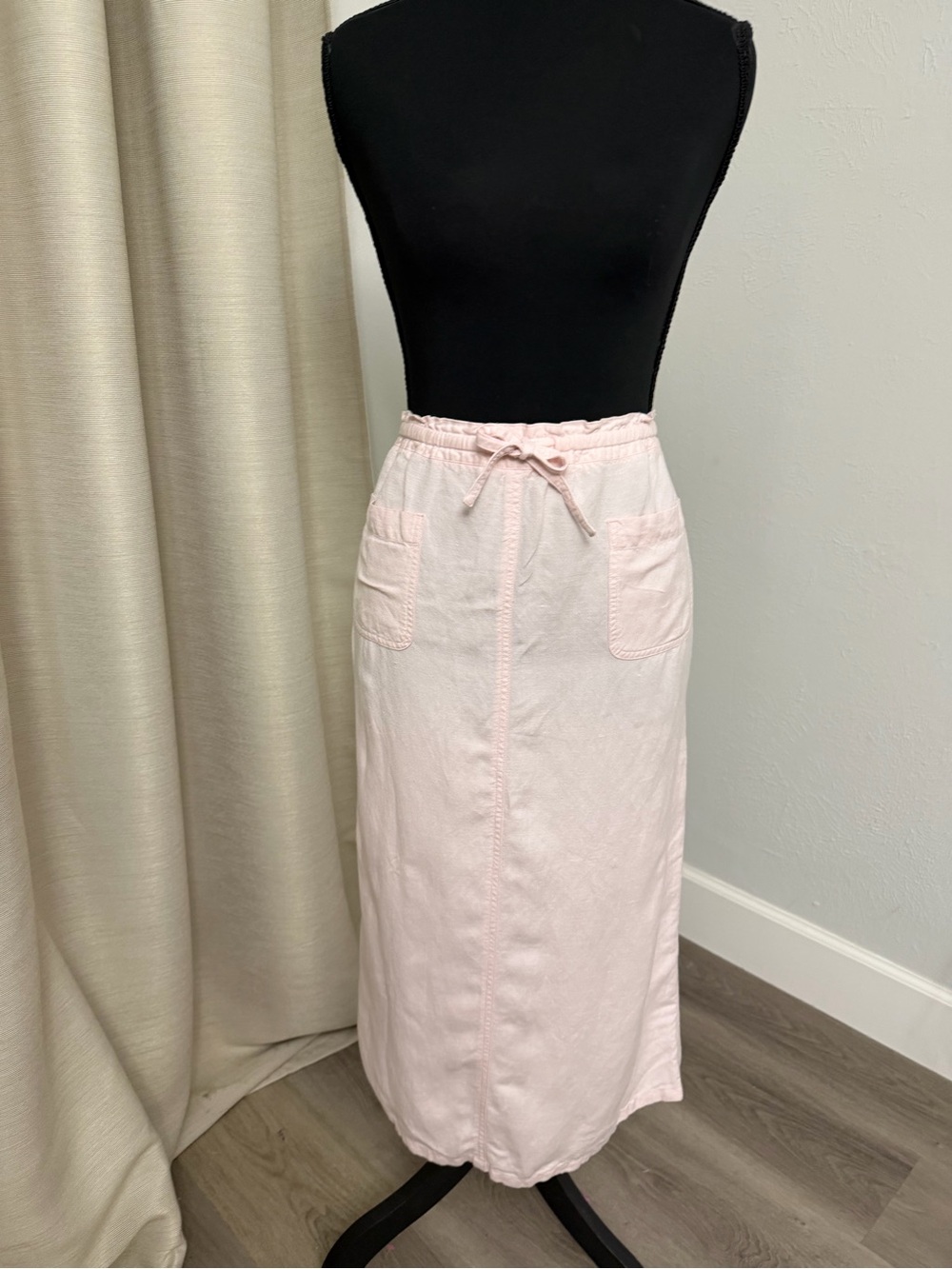 Jones Wear Light Pink Drawstring Linen Blend Midi Skirt